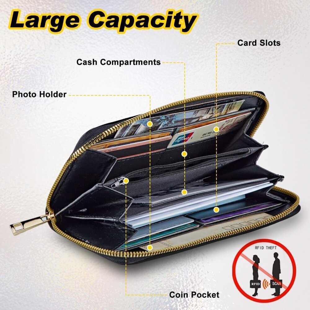Women's Faux Leather Wallet RFID Large Capacity Card Coin Travel Clutch - Picture 2 of 7
